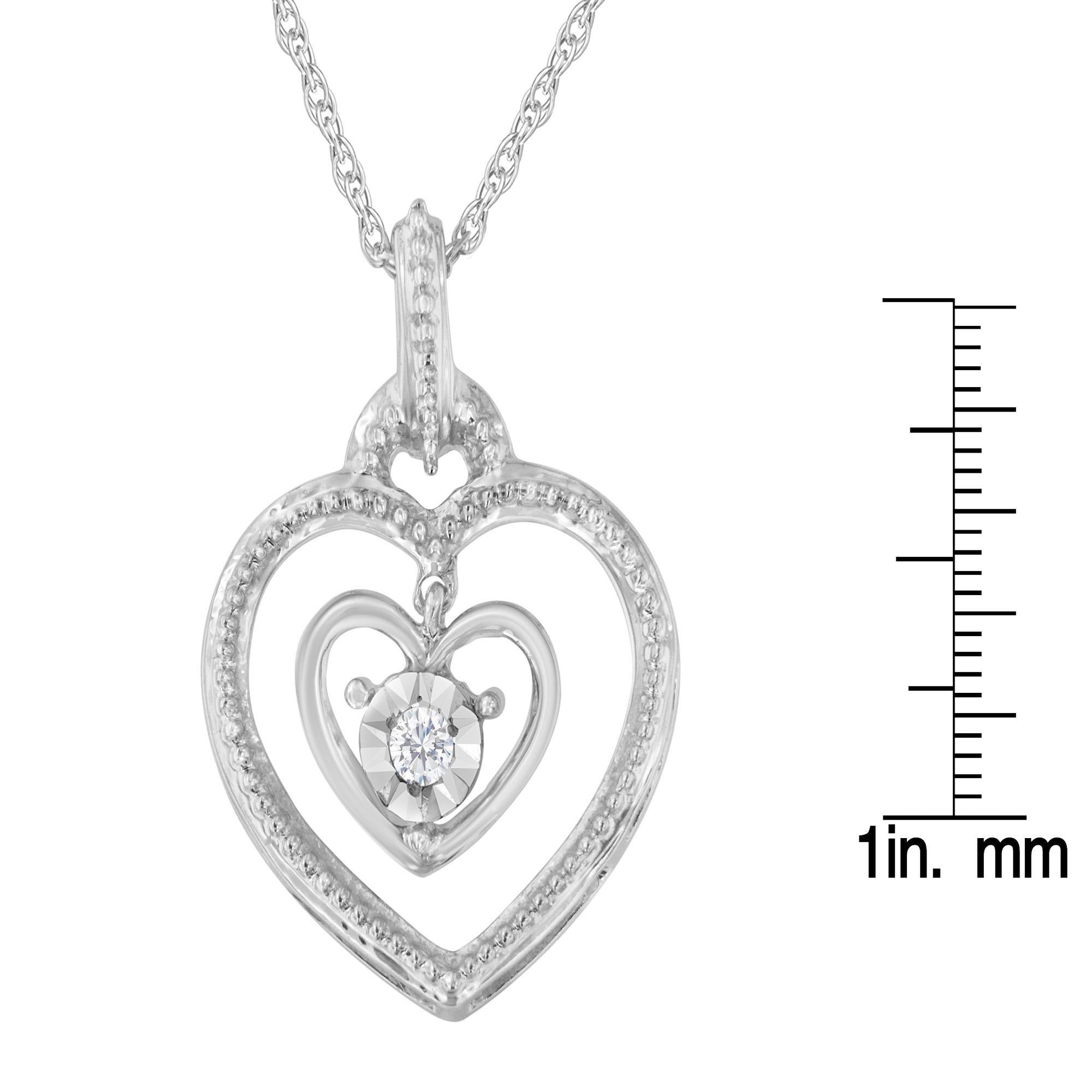 .925 Sterlingsilber 1/25 cttw Rosenschliff Diamant-Halskette mit doppeltem Herz-Anhänger im Zustand „Neu“ in New York, NY