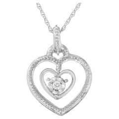.925 A Silver 1/25 cttw Rose Cut Diamond Double Heart Pendant Necklace