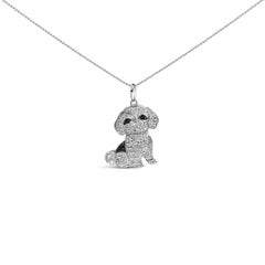 .925 Sterling Silver 1/2ct White and Black Diamond Shih Tzu Dog Pendant Necklace
