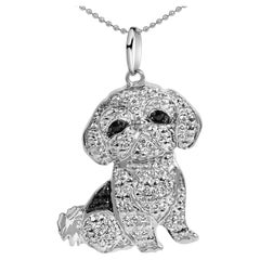 .925 Sterlingsilber 1/2ct Weißer und schwarzer Diamant Shih Tzu Hunde-Anhänger Halskette