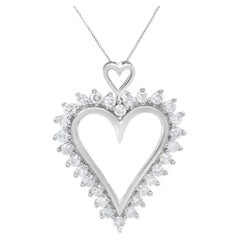 925 Sterlingsilber 1 3/4 Karat runder Diamant gefütterter offener Herz Anhänger Halskette