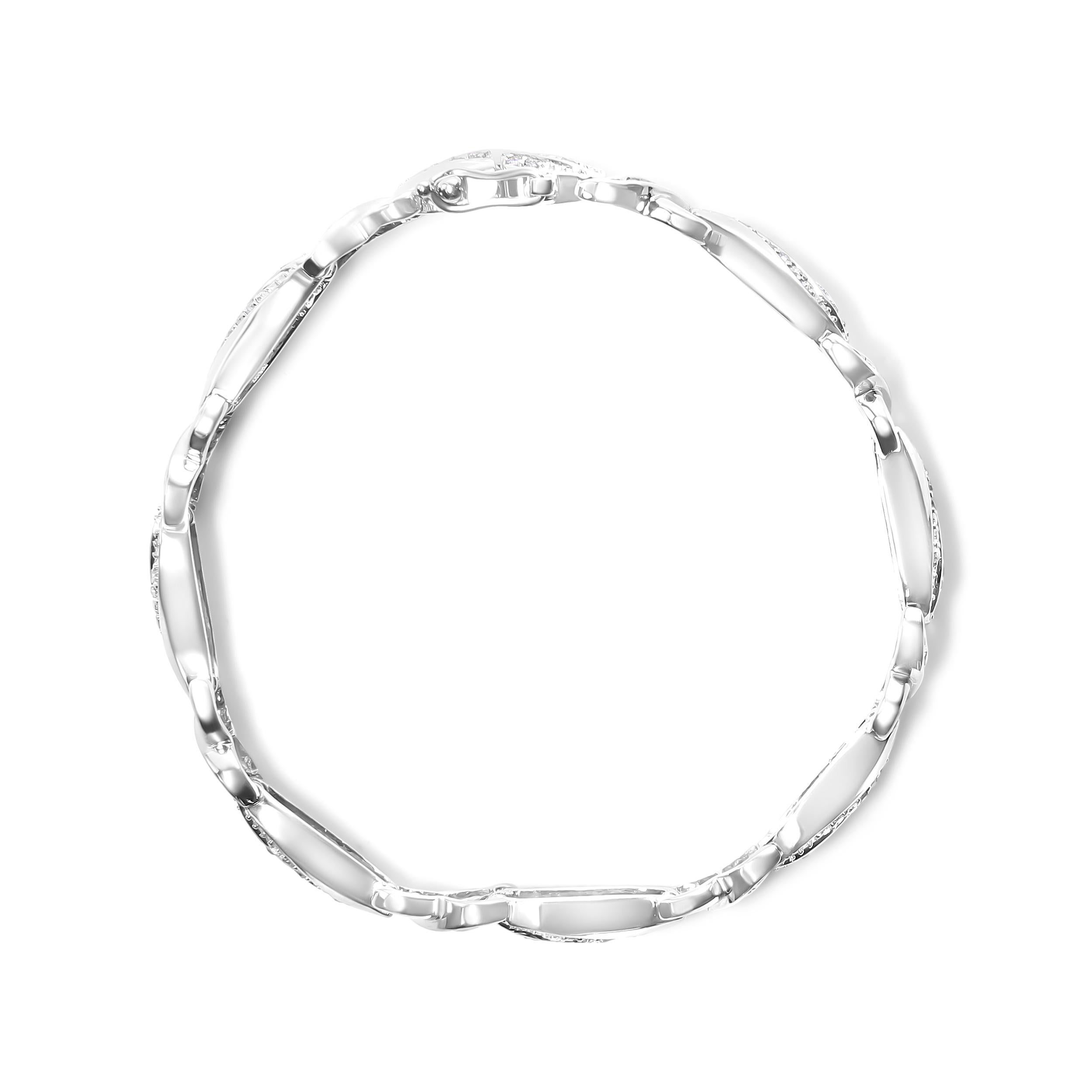 Contemporary .925 Sterling Silver 1 3/4 Carat Diamond Wave and X Link Tennis Bracelet For Sale