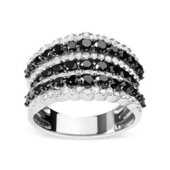 .925 Sterling Silver 1 3/4 Cttw Treated Alternating Diamond Multi Row Band Ring