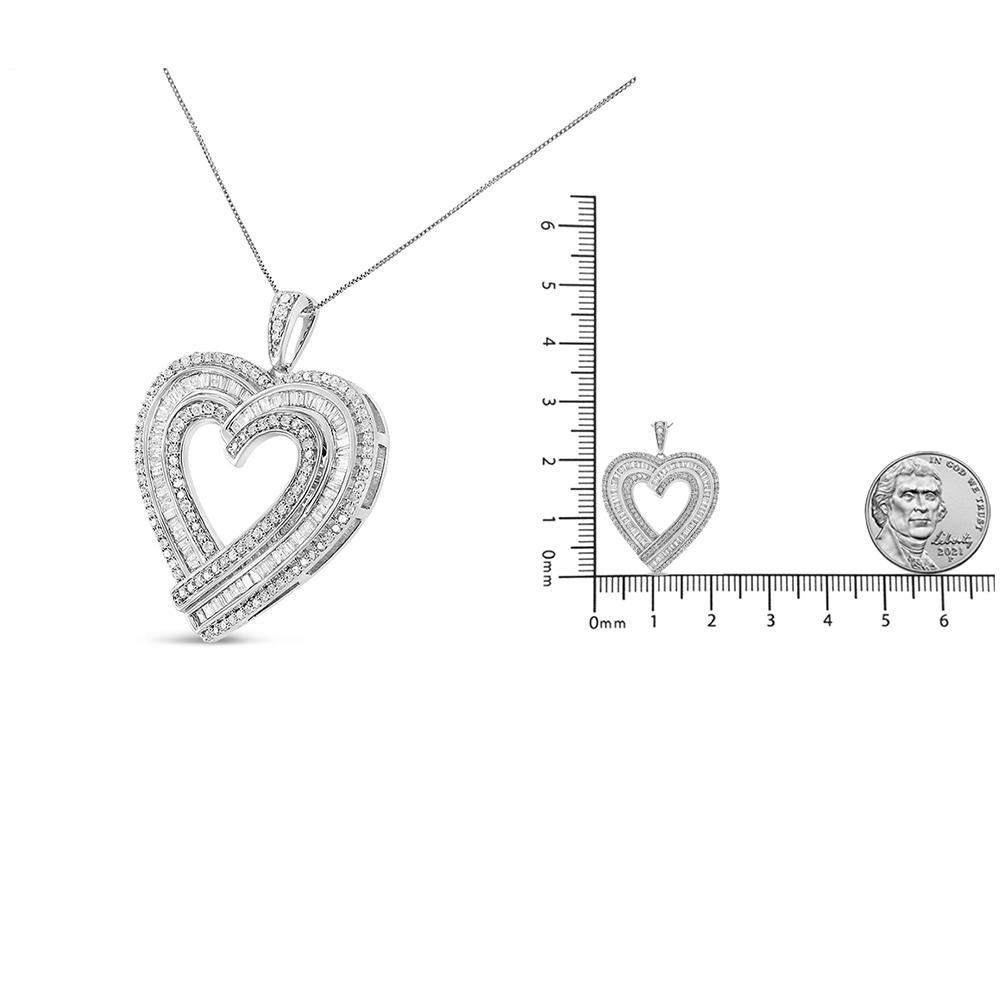 Baguette Cut .925 Sterling Silver 1 3/8 Ct Baguette Diamond Composite Heart Pendant Necklace For Sale