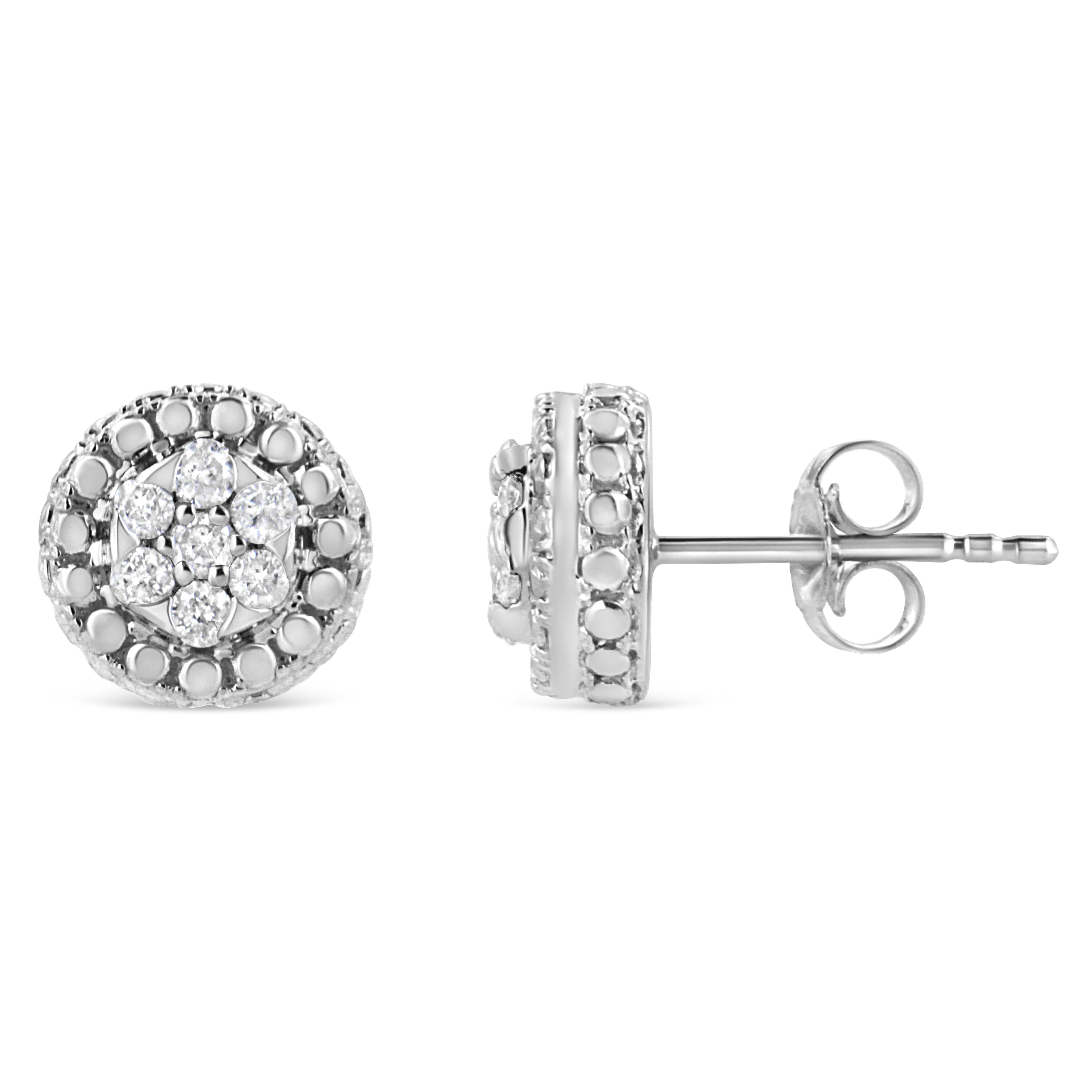 You will love these elaborately designed silver stud earrings. This authentic design is crafted of real 92.5% sterling silver that has been electro-coated with genuine rhodium (a platinum-family metal), a precious metal that will keep a tarnish-free