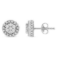 .925 Sterling Silver 1/3 Carat 7 Stone Pave Set Diamond Beaded Stud Earrings