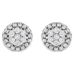 .925 Sterling Silver 1/3 Carat 7 Stone Pave Set Diamond Beaded Stud Earrings