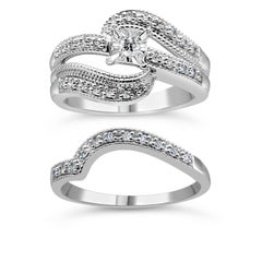 .925 Sterling Silver 1/3 Carat Diamond Crisscross Engagement Ring Bridal Set