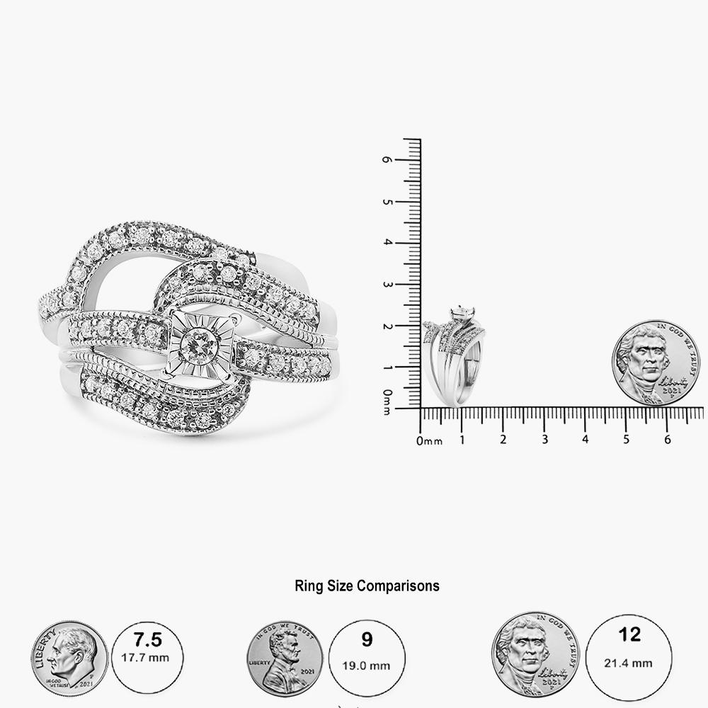 For Sale:  .925 Sterling Silver 1/3 Carat Diamond Crisscross Engagement Ring Bridal Set 6