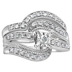 .925 Sterling Silver 1/3 Carat Diamond Crisscross Engagement Ring Bridal Set