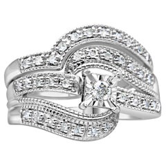 .925 Plata de Ley 1/3 Quilate Anillo de compromiso entrecruzado Juego de novia