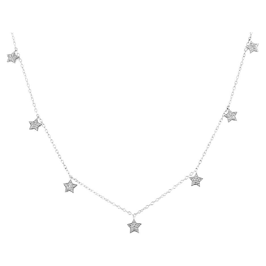 .925 Sterling Silver 1/3 Carat Diamond Multi-Star Dangle Charm Pendant Necklace