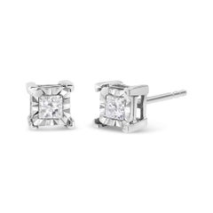 .925 Sterling Silver 1/3 Carat Diamond Solitaire Stud Earrings