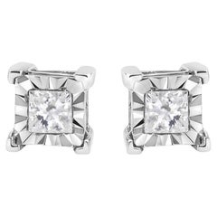 Clous d'oreilles solitaires en argent sterling avec diamants de 1/3 carat de .925