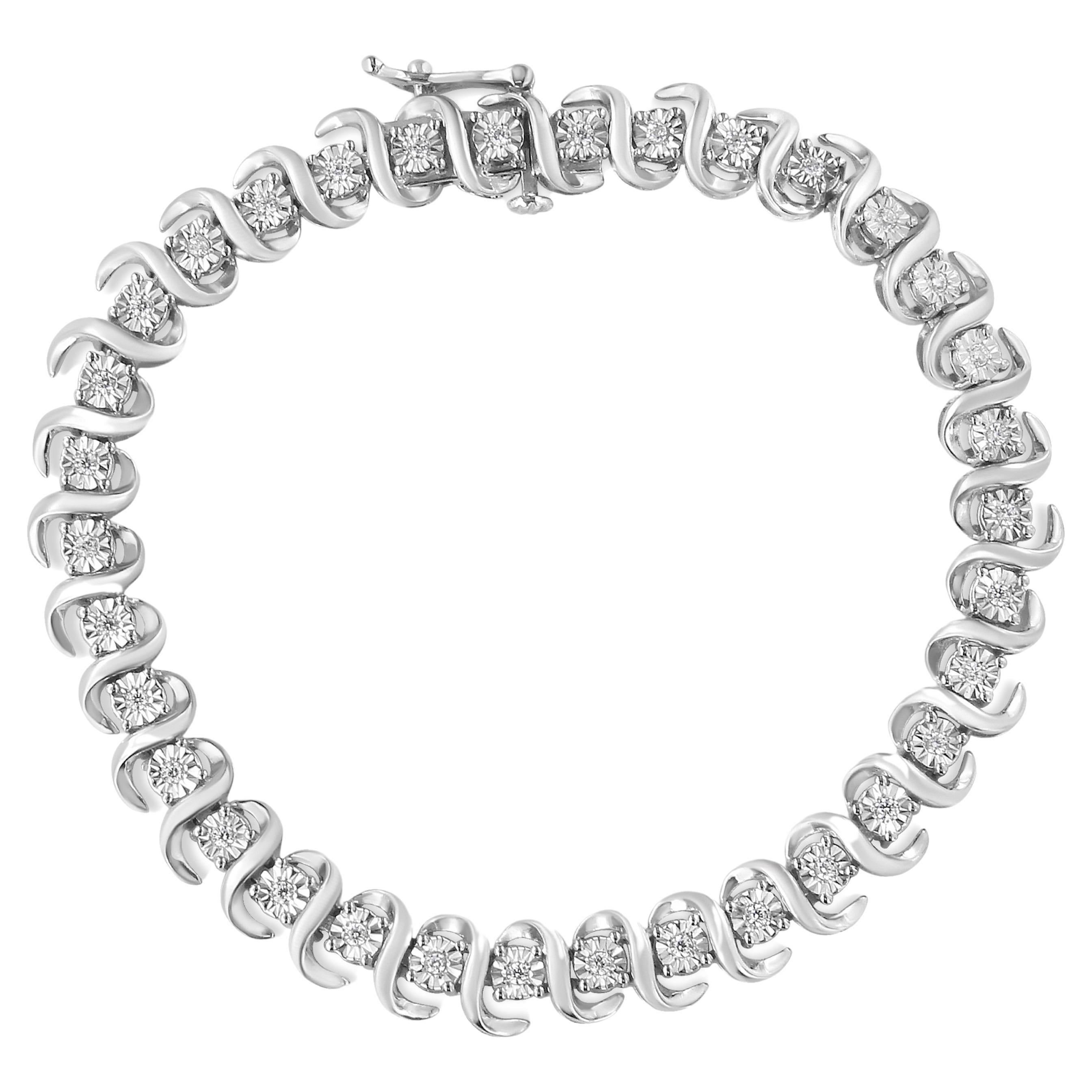 .925 Sterling Silver 1/3 Carat Miracle-Set Diamond "S" Link Tennis Bracelet For Sale