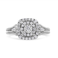 .925 Sterling Silver 1/3 Carat Miracle Set Round-Cut Diamond Cocktail Ring