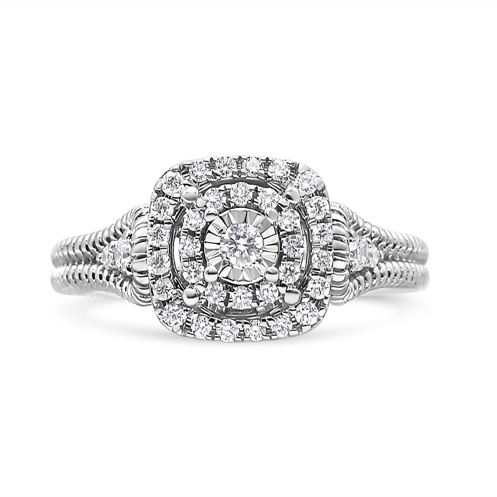 For Sale:  .925 Sterling Silver 1/3 Carat Miracle Set Round-Cut Diamond Cocktail Ring 2