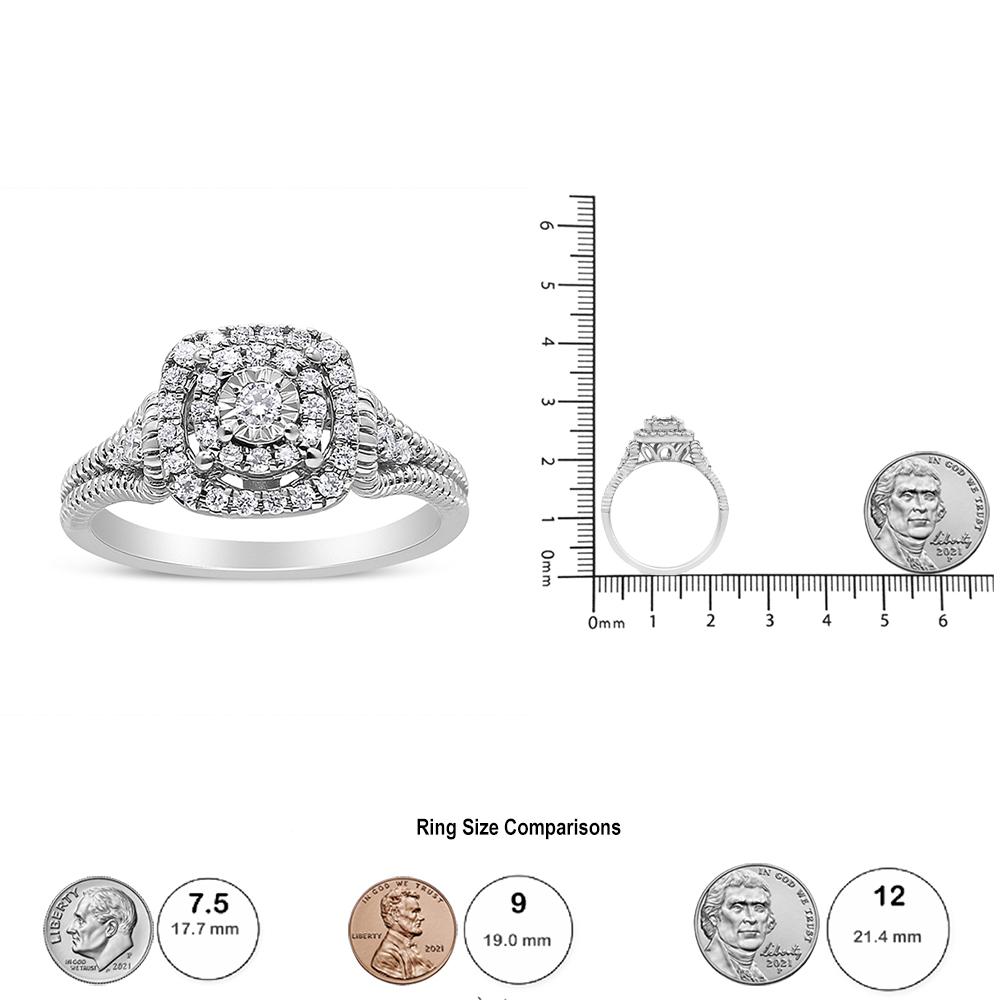 For Sale:  .925 Sterling Silver 1/3 Carat Miracle Set Round-Cut Diamond Cocktail Ring 6