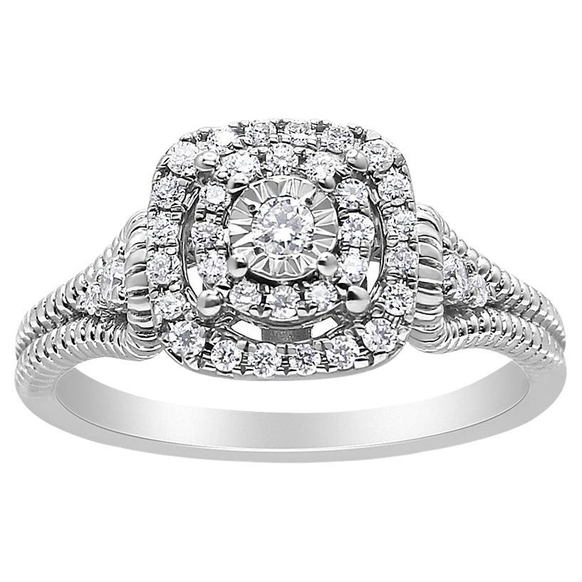 For Sale:  .925 Sterling Silver 1/3 Carat Miracle Set Round-Cut Diamond Cocktail Ring