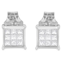 Quadratische Ohrstecker aus .925 Sterlingsilber 1/3 Karat Diamant im Prinzessinnenschliff
