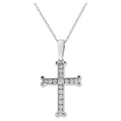 .925 Sterling Silver 1/3 Carat Round-Cut Diamond Cross 18" Pendant Necklace