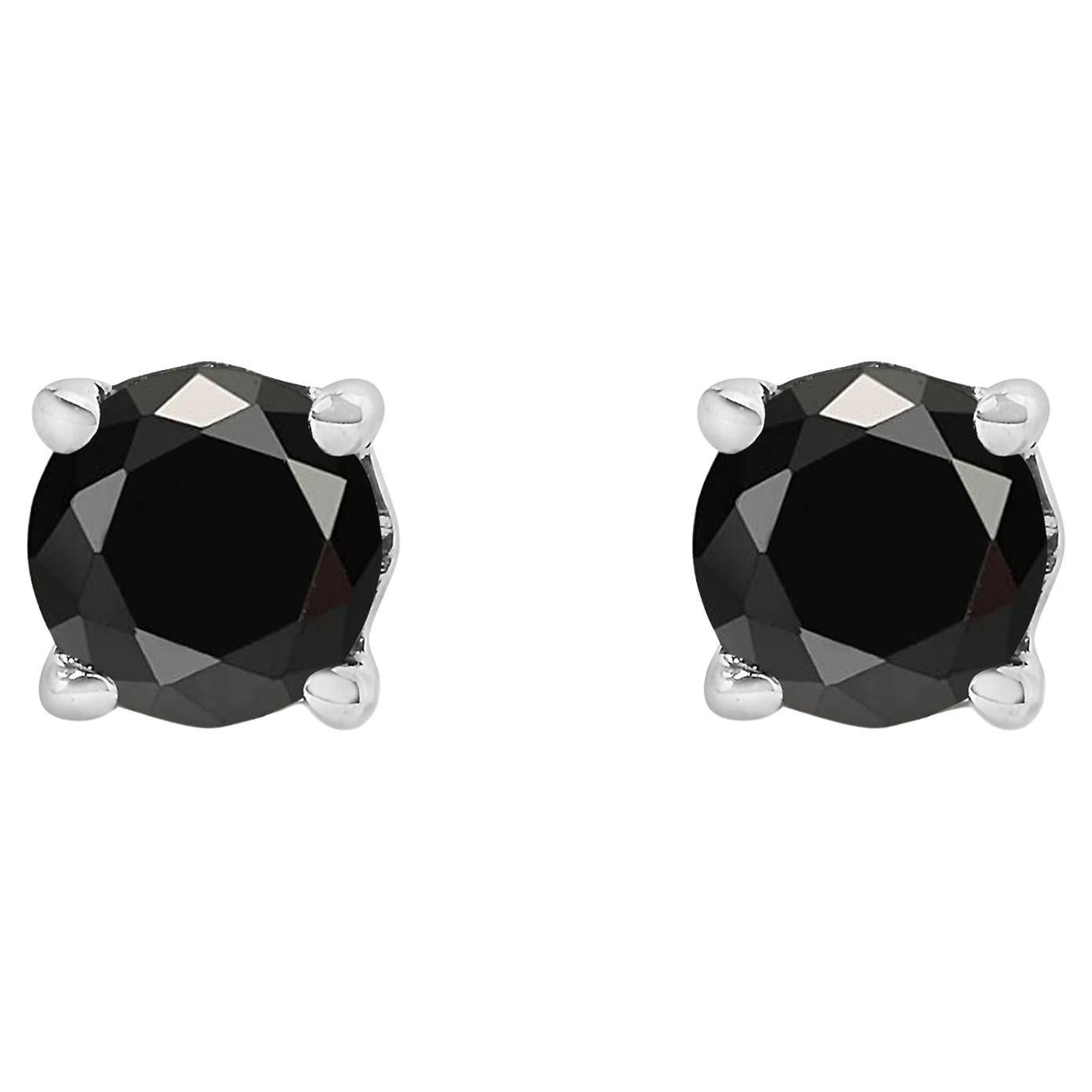 .925 Sterling Silver 1/3 Cttw Black Diamond Solitaire Stud Earrings