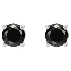 .925 Sterling Silver 1/3 Cttw Black Diamond Solitaire Earrings