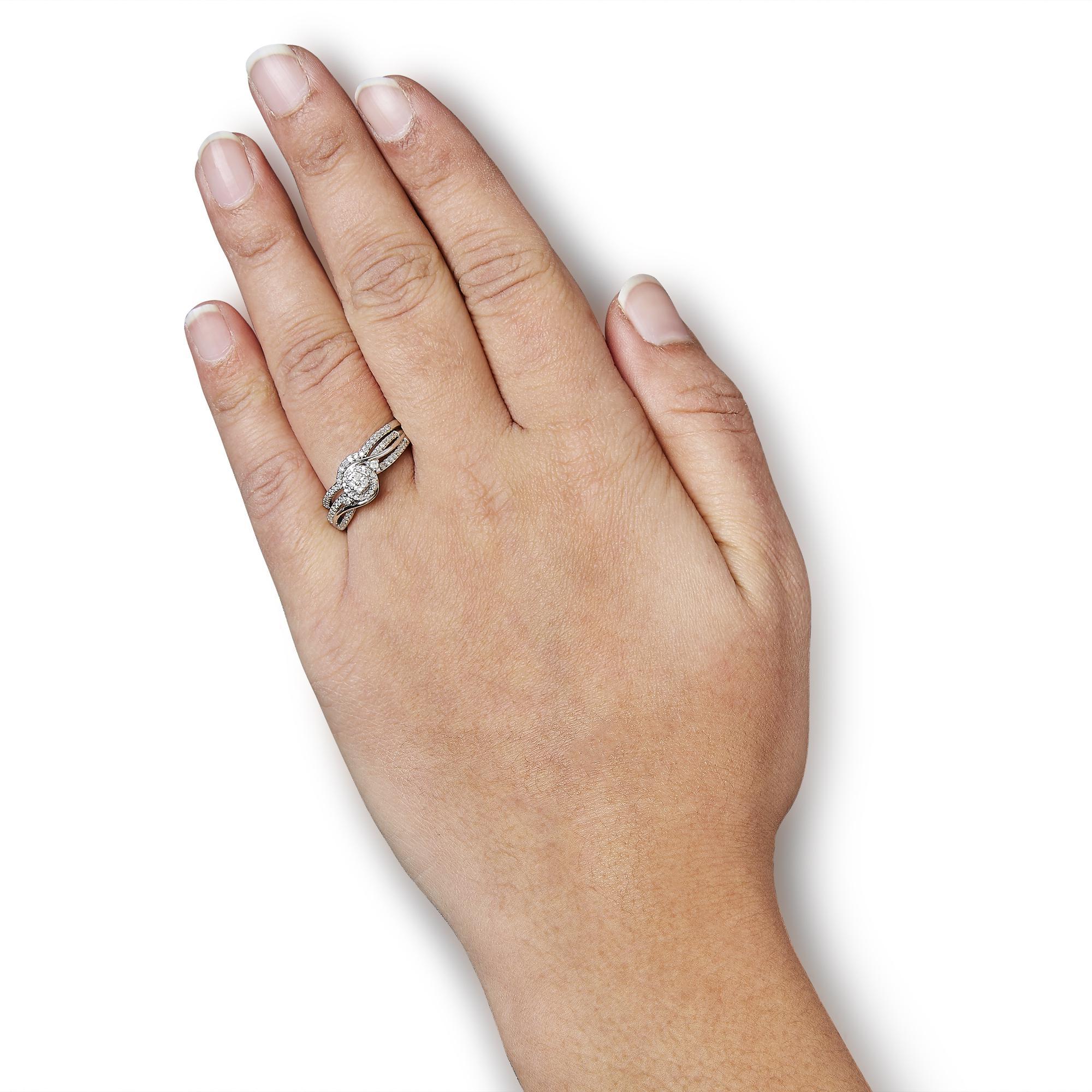 Anillo y banda de plata de ley .925 con diamantes compuestos de 1/3 Cttw Corte redondo en venta