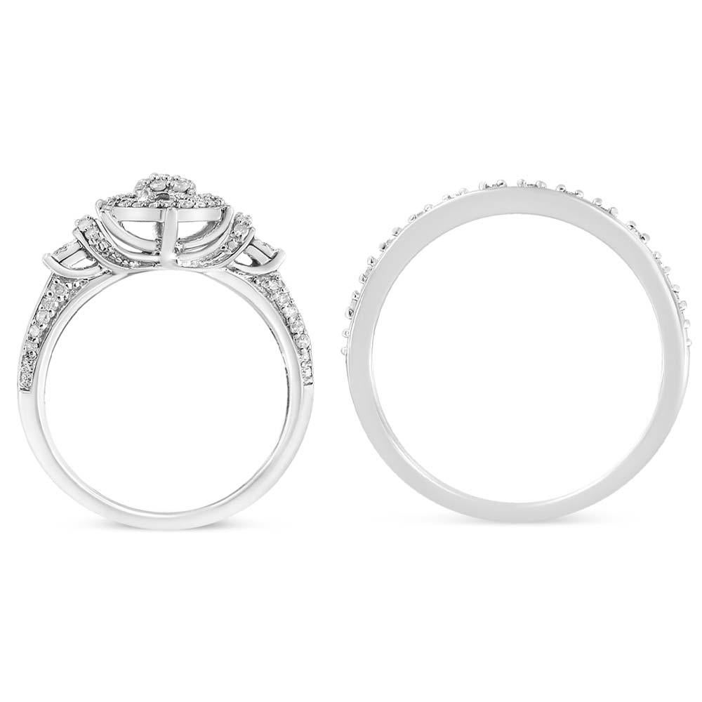 Modern .925 Sterling Silver 1/3 Cttw Diamond 7 Stone Cluster and Halo Engagement Ring For Sale