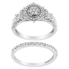 .925 Sterling Silver 1/3 Cttw Diamond 7 Stone Cluster and Halo Engagement Ring