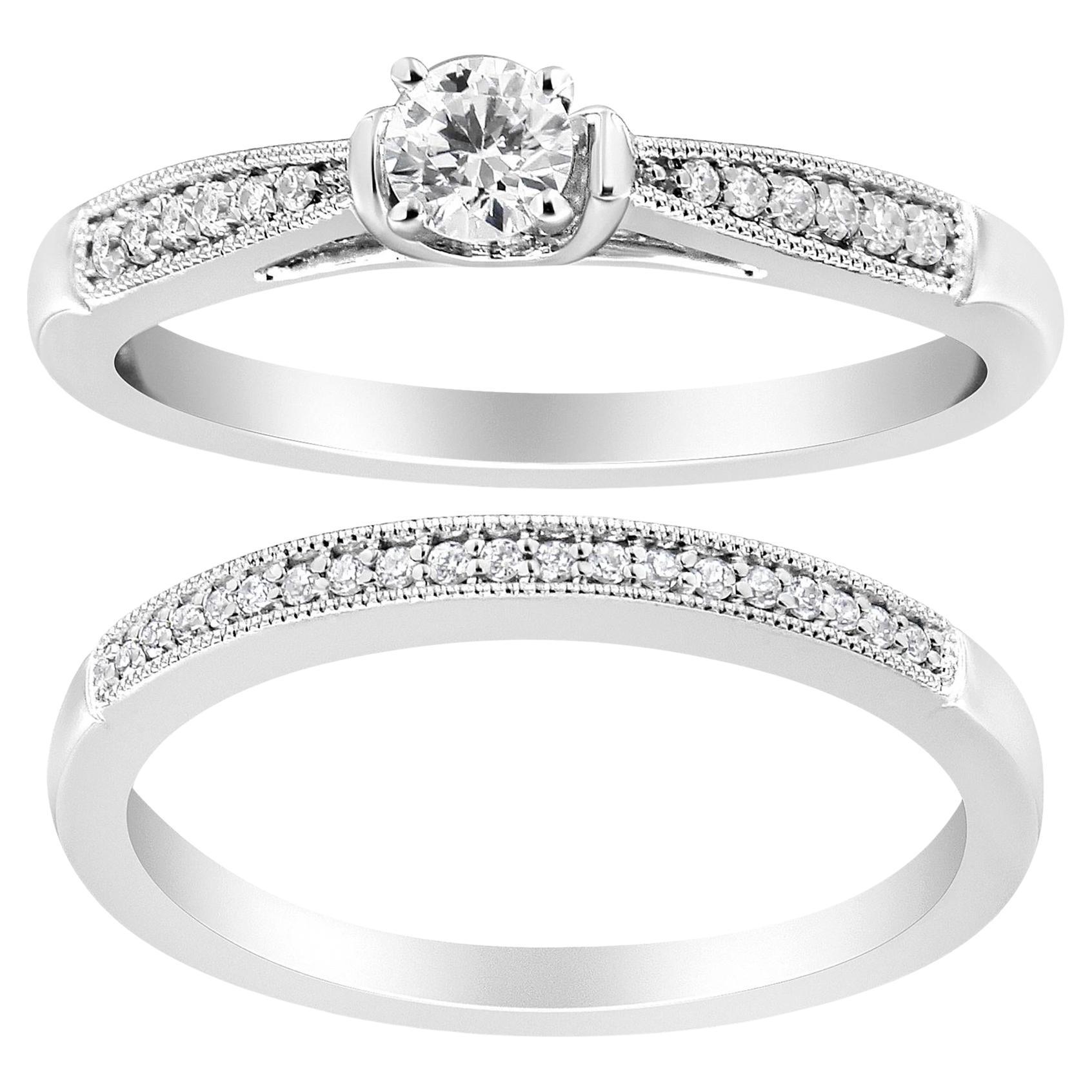 Anello di fidanzamento in argento 925 con diamante da 1/3 Cttw e castone con grana