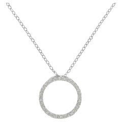 .925 Plata de Ley 1/3 Cttw Diamond Open Circle Halo 18" Collar Colgante