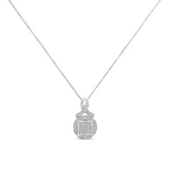 .925 Sterling Silver 1/3 cttw Diamond Ribbon and Circle Cluster Pendant Necklace