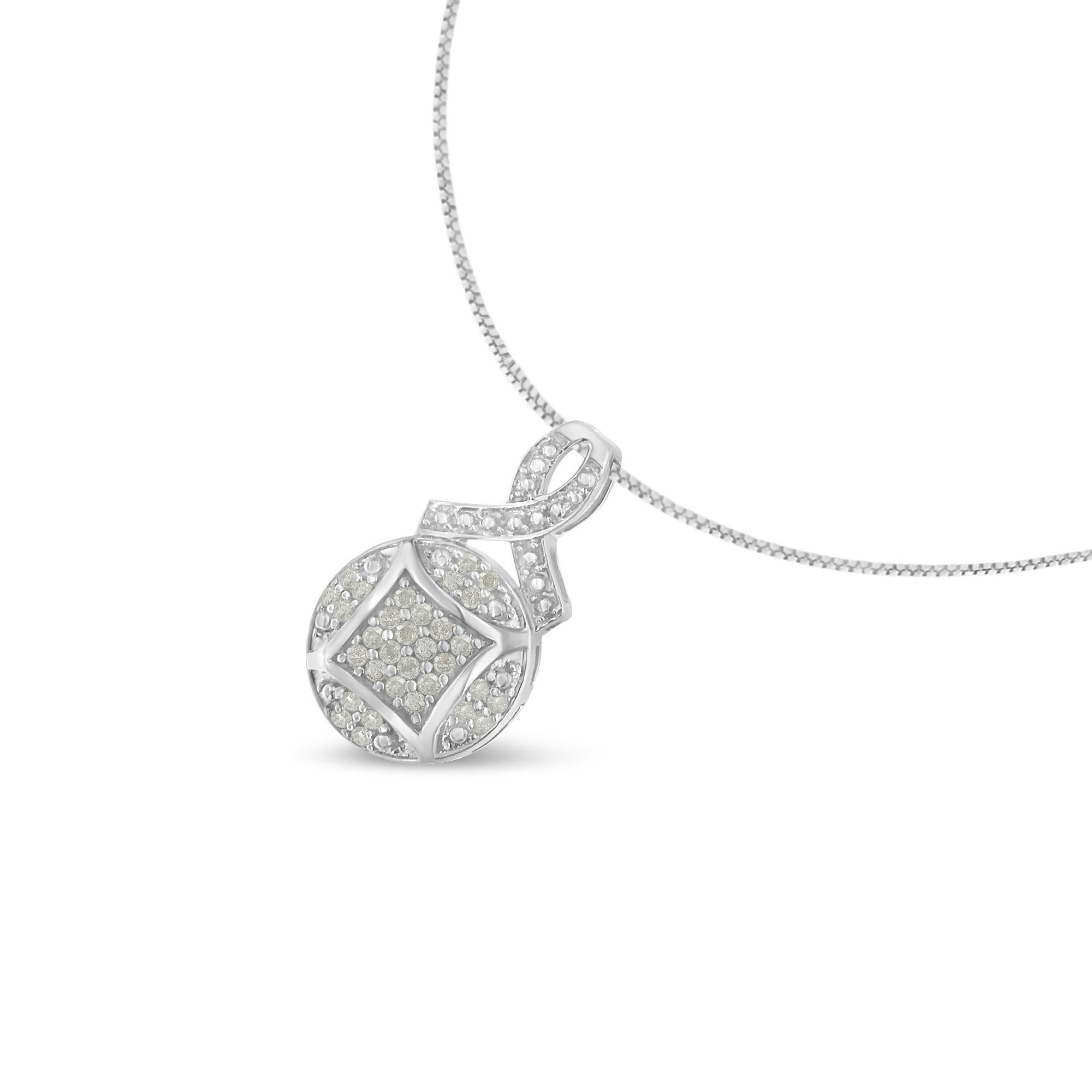 .925 Sterlingsilber 1/3 cttw Diamantband und Kreis-Cluster-Anhänger Halskette (Moderne)