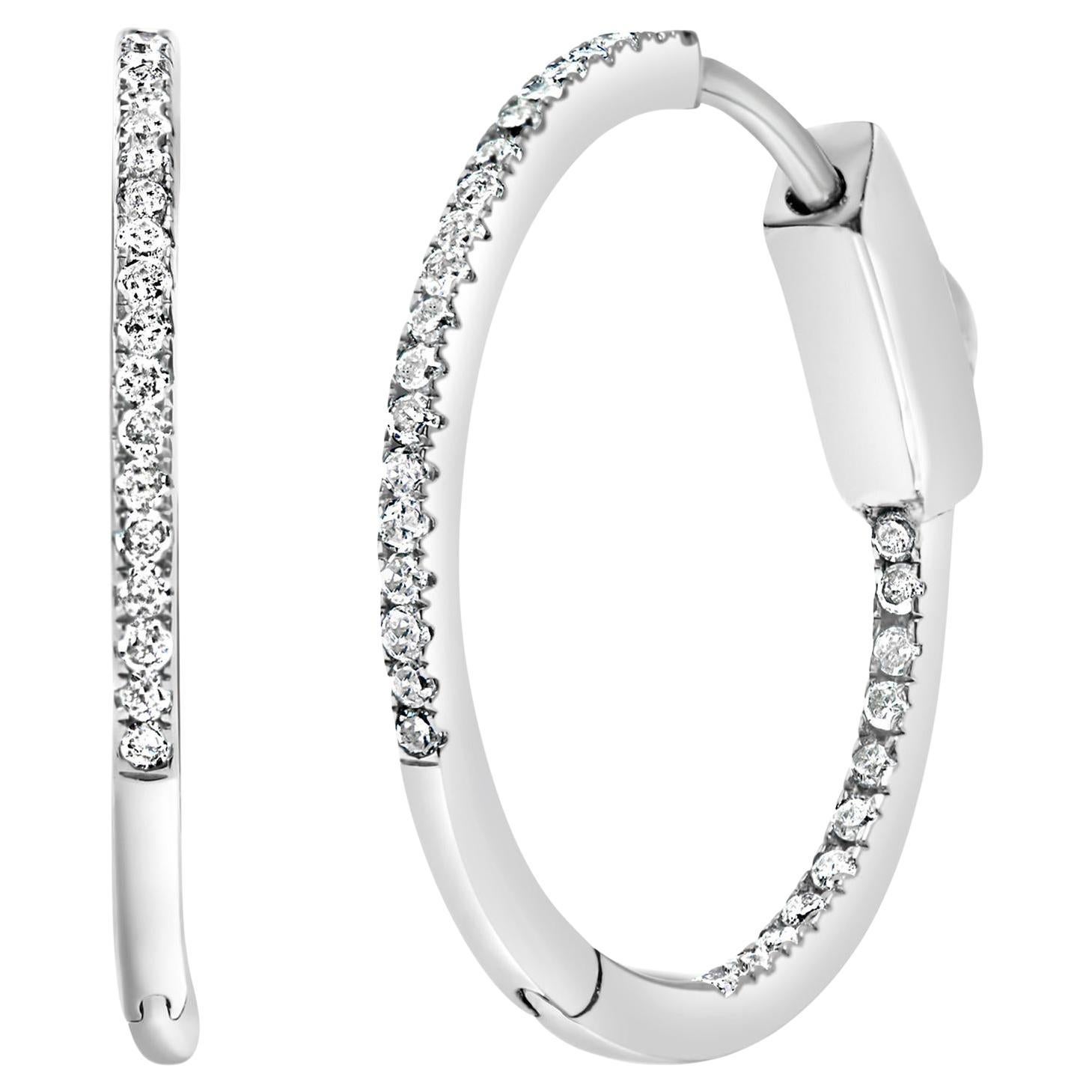 .925 A. Silver 1/3 Cttw Inside Out Diamond 1MM Ampi Orecchini a cerchio