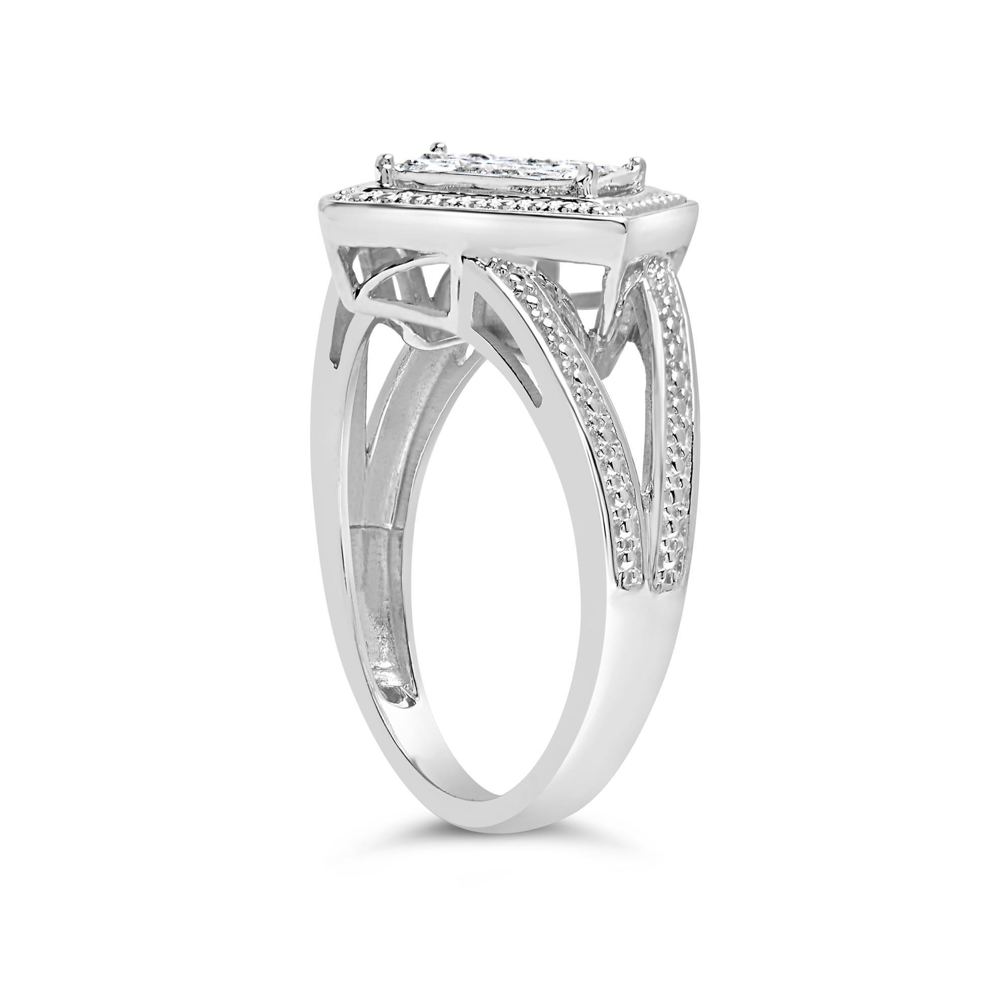 Princess Cut .925 Sterling Silver 1/3 Cttw Princess Diamond Ring For Sale