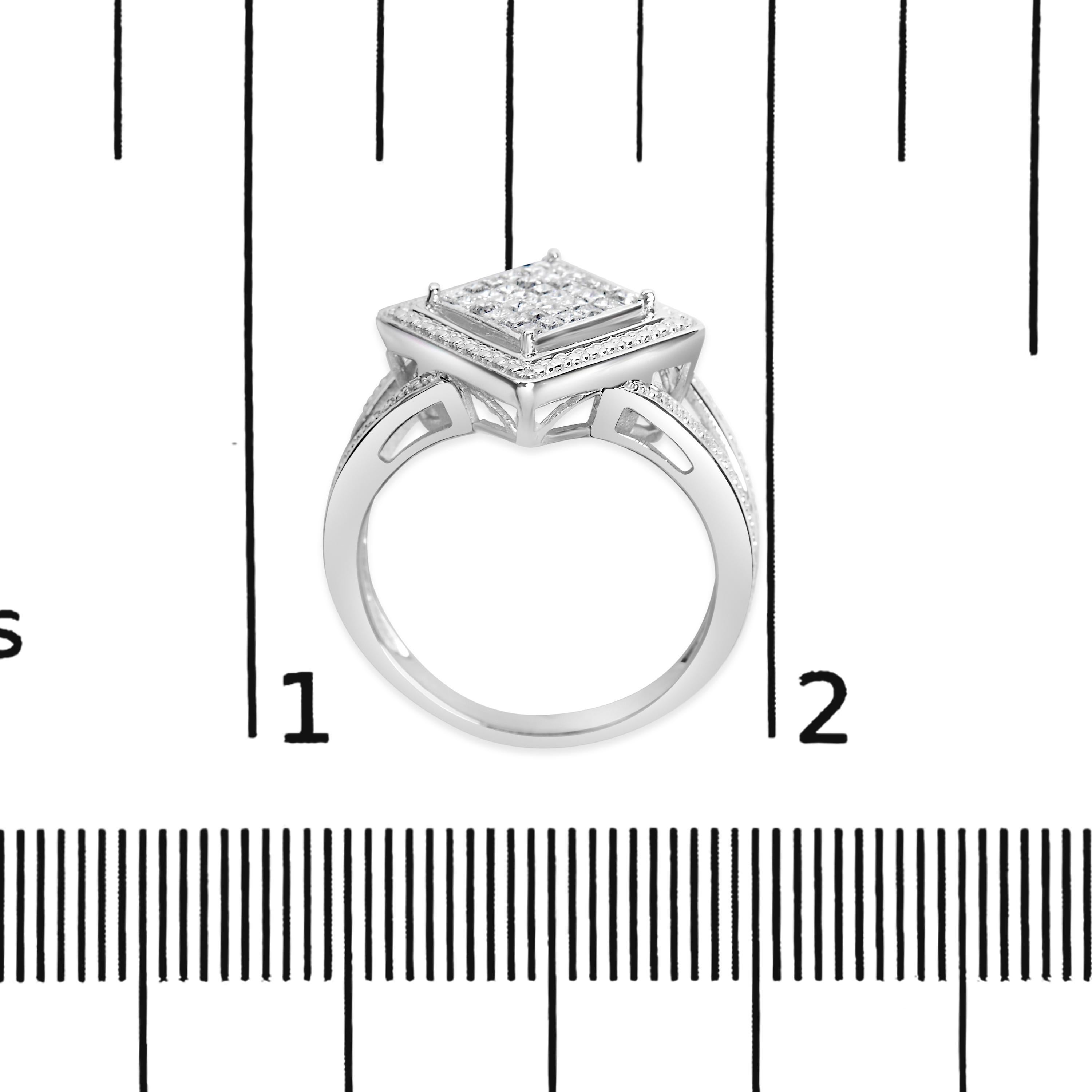 Women's .925 Sterling Silver 1/3 Cttw Princess Diamond Ring For Sale