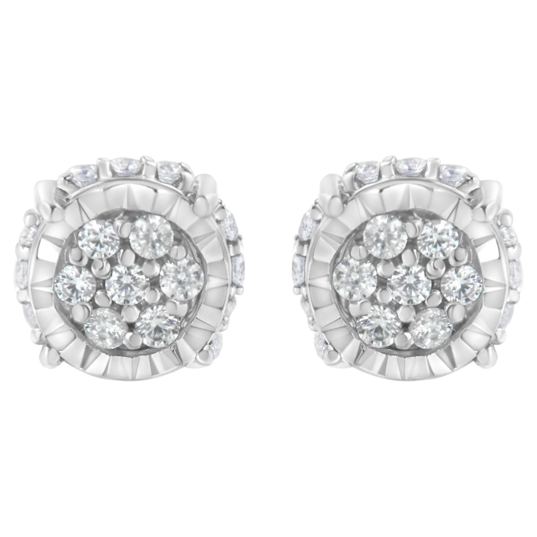 .925 Sterling Silver 1/3 cttw Round-cut Diamond Floral Stud Earring
