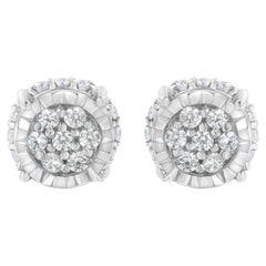 .925 Sterlingsilber 1/3 cttw Rundschliff Diamant-Ohrstecker mit Blumenmuster