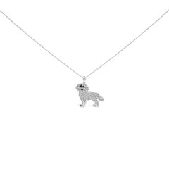 .925 Sterling Silver 1/3 Cttw White & Black Diamond Labrador Retriever Necklace