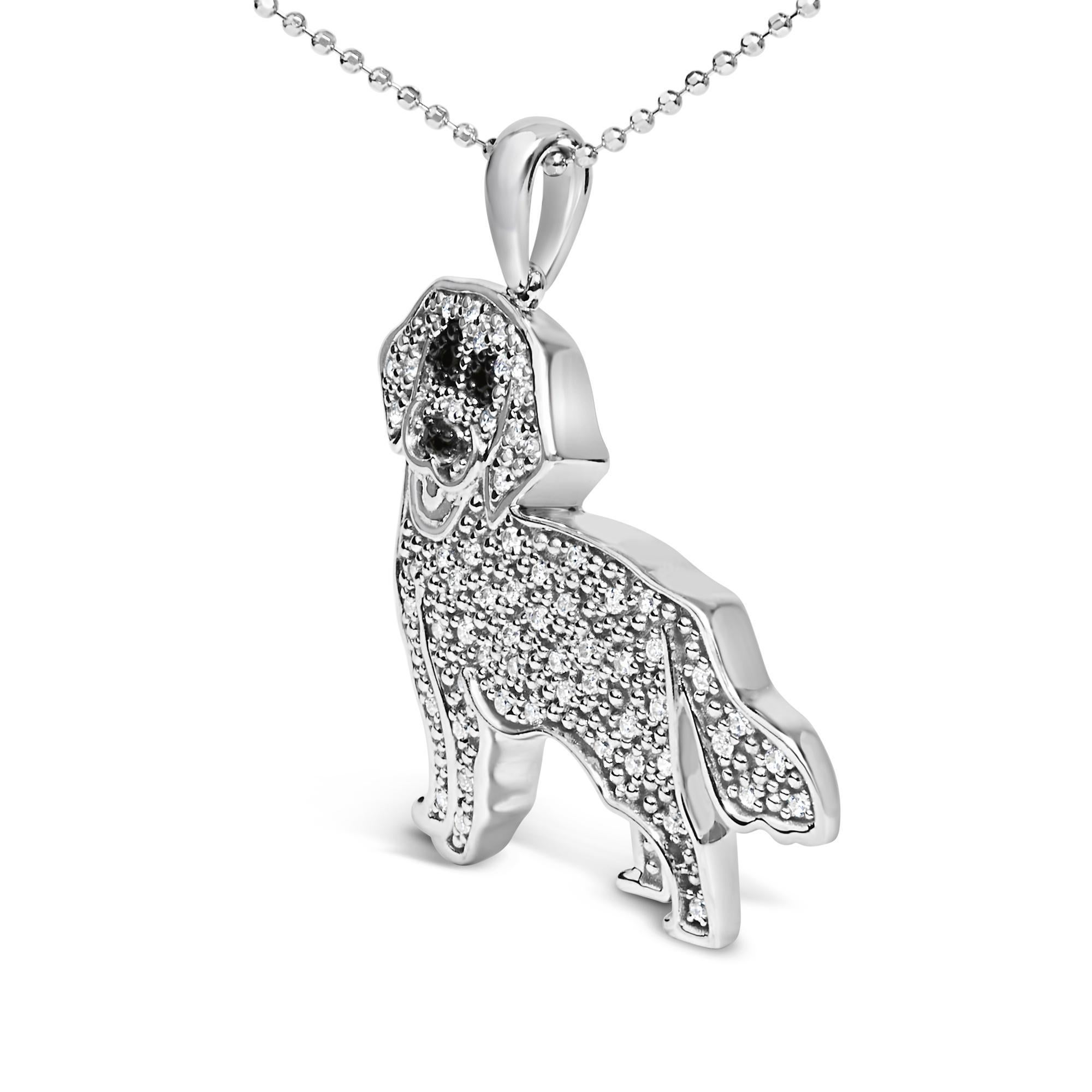 Moderno Collana di Labrador Retriever in argento 925 con diamanti bianchi e neri da 1/3 Cttw in vendita