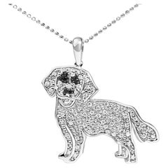 .925 Sterling Silver 1/3 Cttw White & Black Diamond Labrador Retriever Necklace