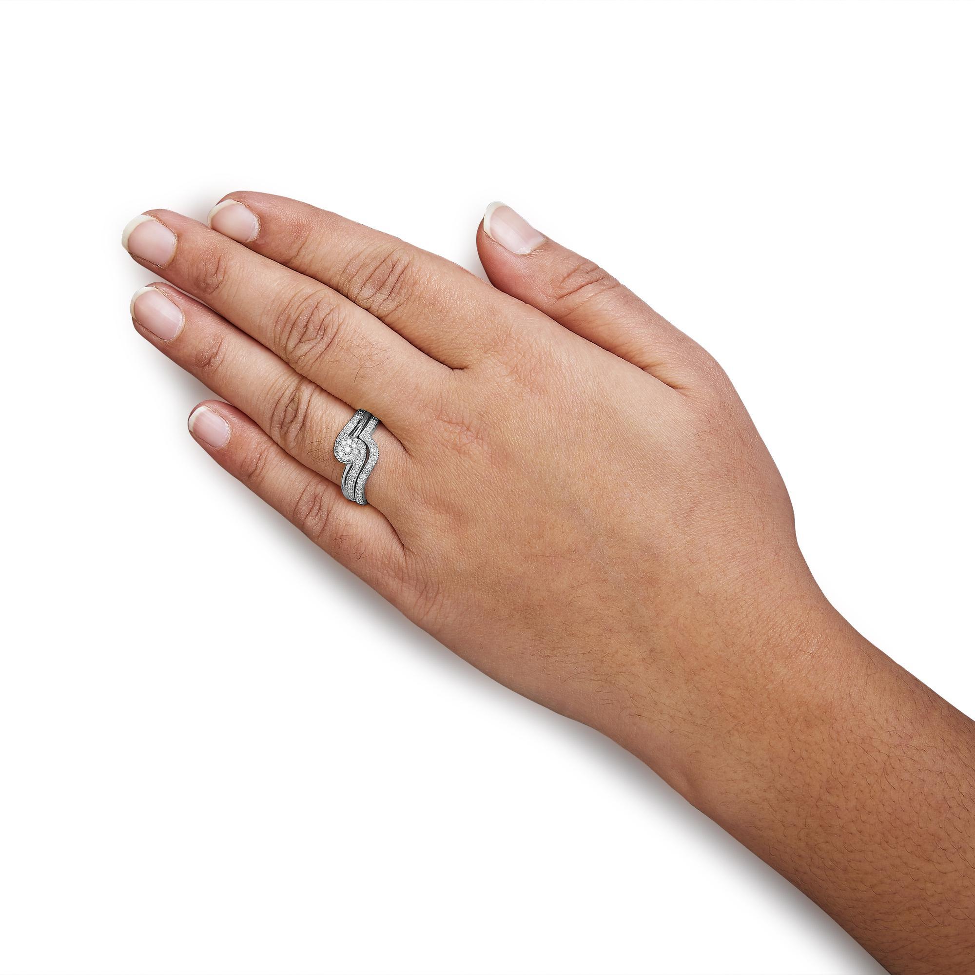 Bague et bracelet de mariage en argent sterling .925 avec bypass à diamants multiples de 1/3ct Neuf - En vente à New York, NY