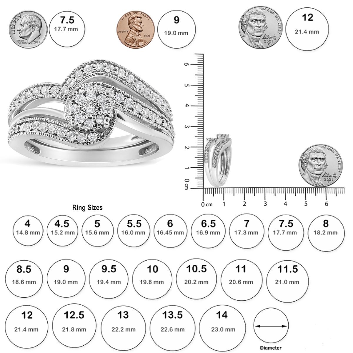  Bague et bracelet de mariage en argent sterling .925 avec bypass à diamants multiples de 1/3ct Pour femmes 