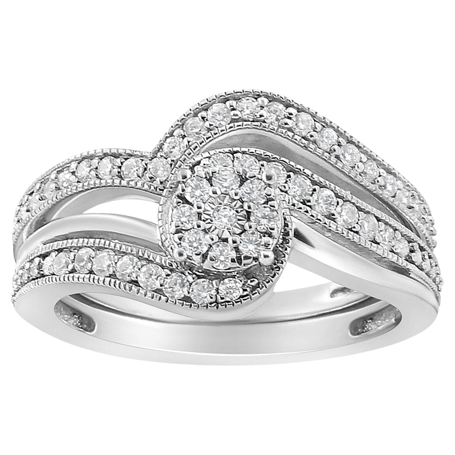 .925 A. Silver 1/3ct Multi-Diamond Bypass Bridal Set Ring and Band