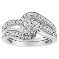.925 A. Silver 1/3ct Multi-Diamond Bypass Bridal Set Ring and Band