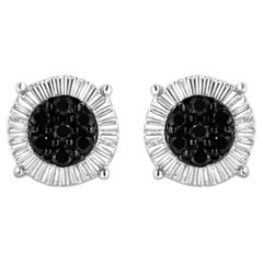 .925 Sterling Silver 1/4 Carat Color Treated Black Diamond Flower Stud Earrings