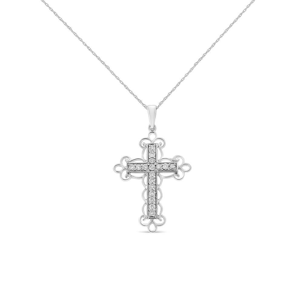 .925 Sterling Silver 1/4 Carat Diamond Art Deco Style Cross Pendant Necklace Pour femmes en vente