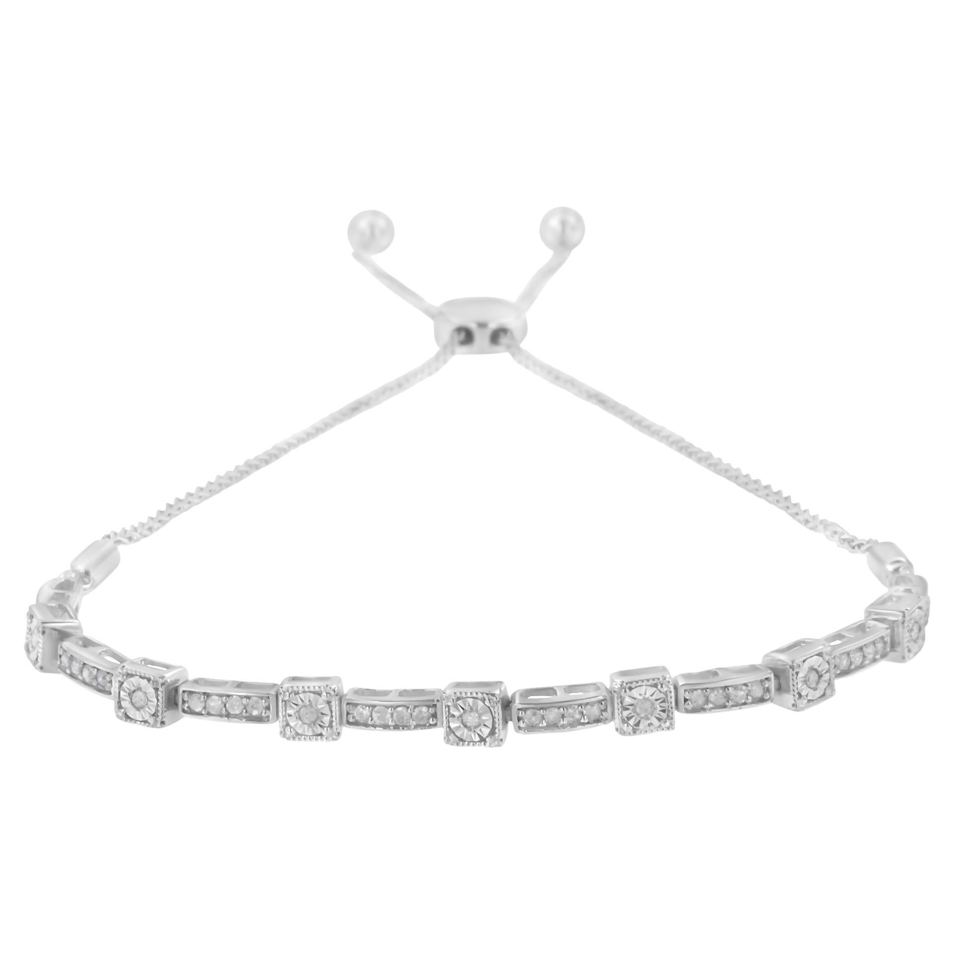 .925 Sterling Silver 1/4 Carat Diamond Bar Bolo Bracelet