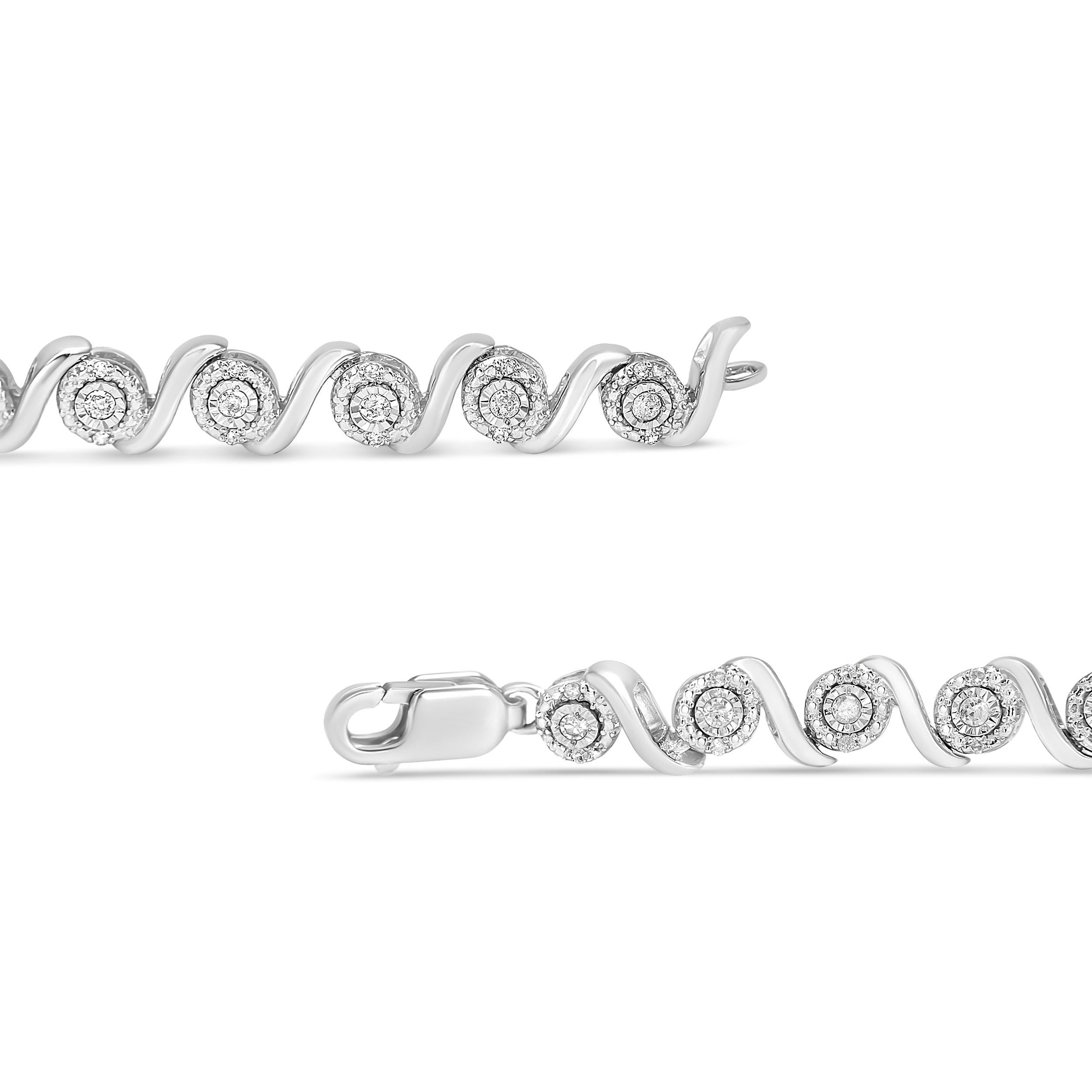 Modern .925 Sterling Silver 1/4 Carat Diamond Beaded Marquise Shape Link Bracelet For Sale